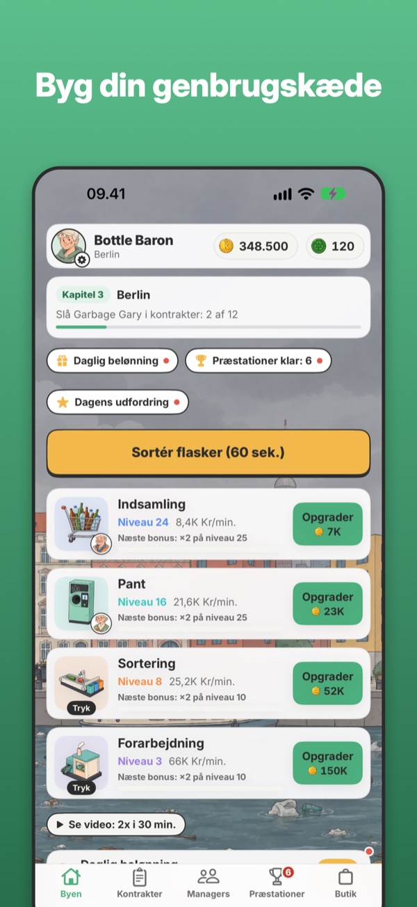 Forsiden med genbrugskædens fire stationer
